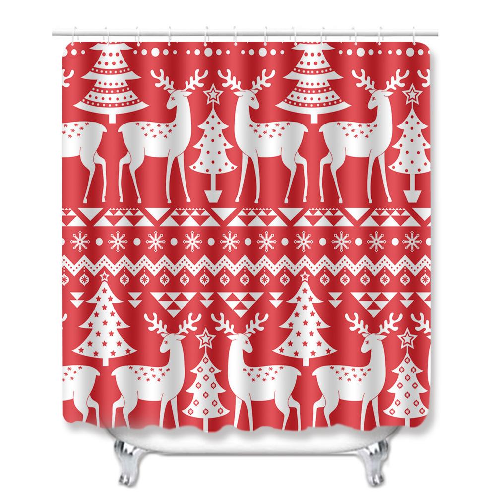 3D Digital Printing Christmas Waterproof Shower Curtain Four-Piece Bathroom Non-Slip Door Mat Toilet Absorbent Floor Mat Carpet