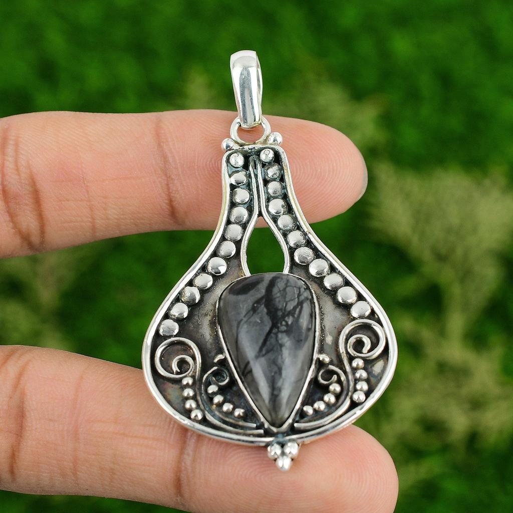 Daughters Day Deal 925 Sterling Silver Picasso Jasper Stone Mother Boho Pendant