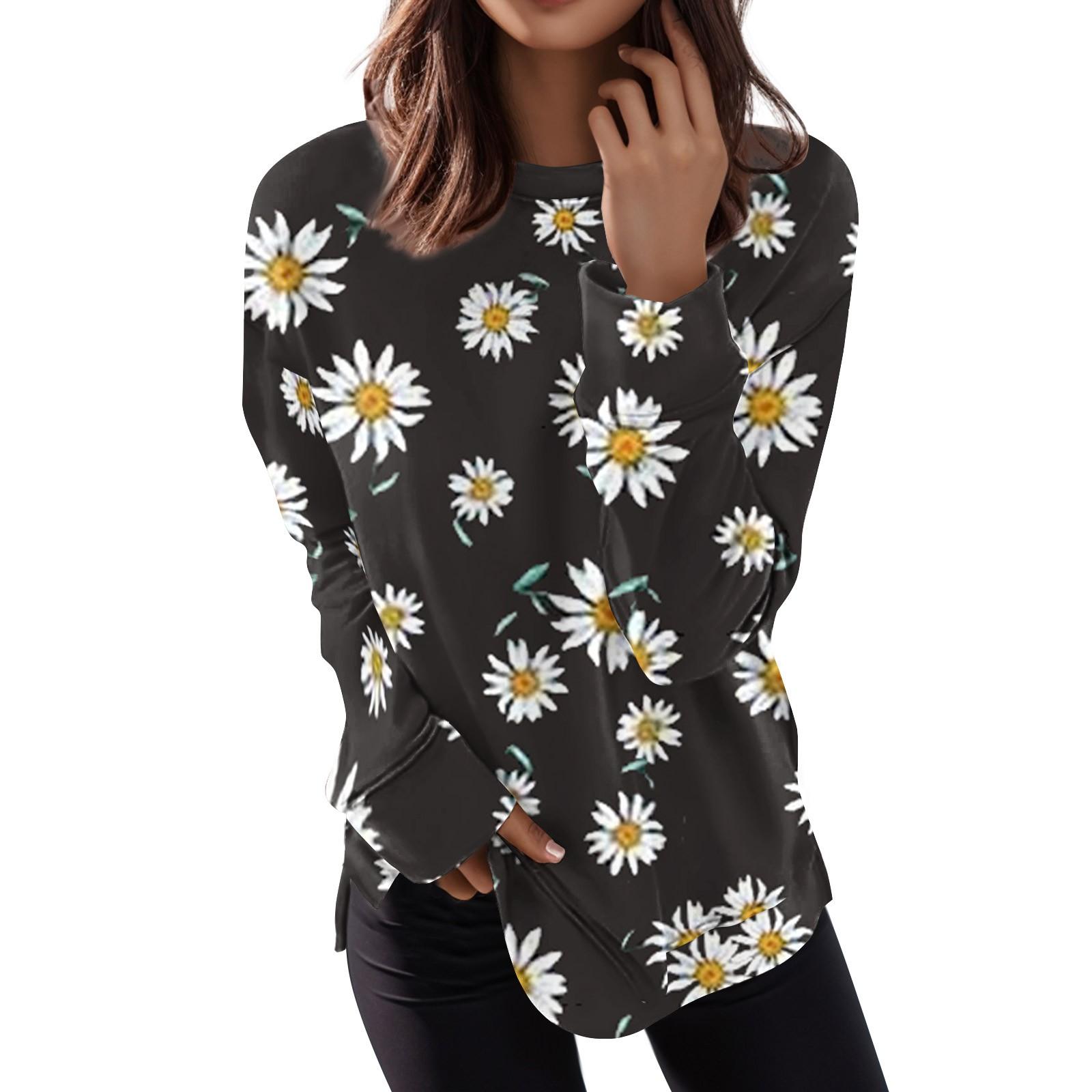 

Жіночий повсякденний модний пуловер з принтом і круглим вирізом з довгими рукавами S