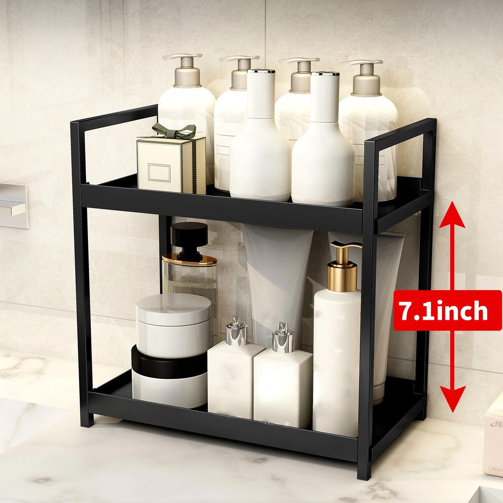 2 Tier Multifunctional Large-Capacity Countertop Storage Rack for Bathroom Cosmetic  Storage or Kitchen Spice Holder