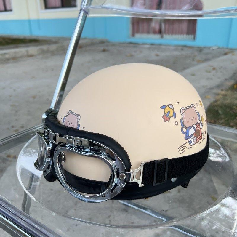 Electric Battery Car Helmet Gray Man Lady Retro Summer Sunshade Sunscreen Half Helmet Cute Summer Hard Hat Full Helmet