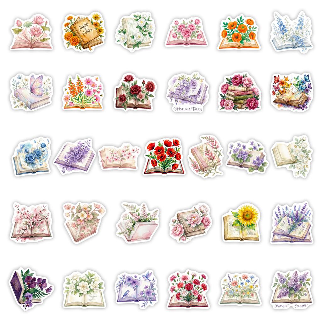 56 Books Books Floral Graffiti Stickers Car Trunk Scooter Decorative Stickers Waterproof