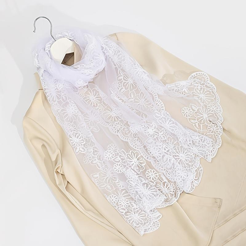 1Pc Women S Solid Color Elegant Embroidered Floral Scarf Spring Summer Autumn Fashion Versatile Headscarf Decorative Shawl