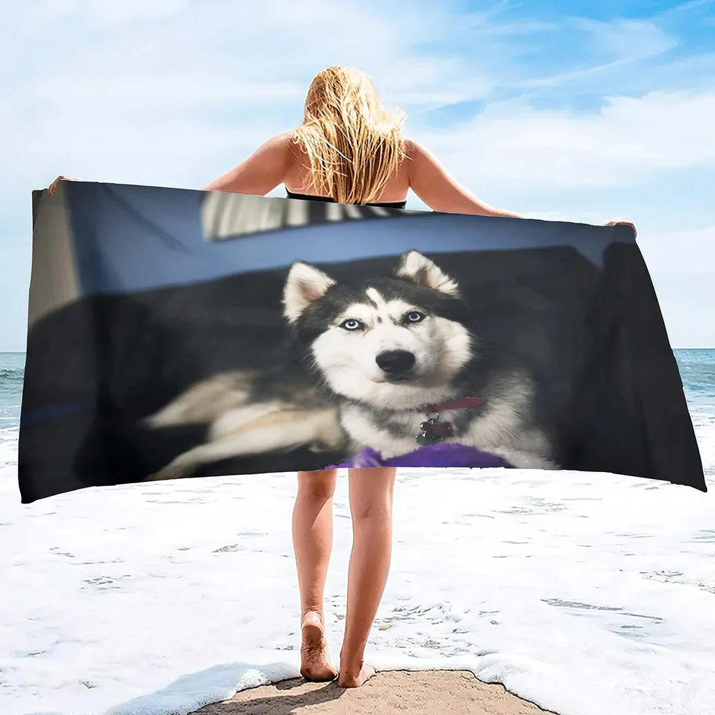 Lightweight Husky Dog Beach Towel Quick Dry Sand Free Pool Bath Towel Soft Outdoor Travel Towels for Camping Swimming Yoga Sport