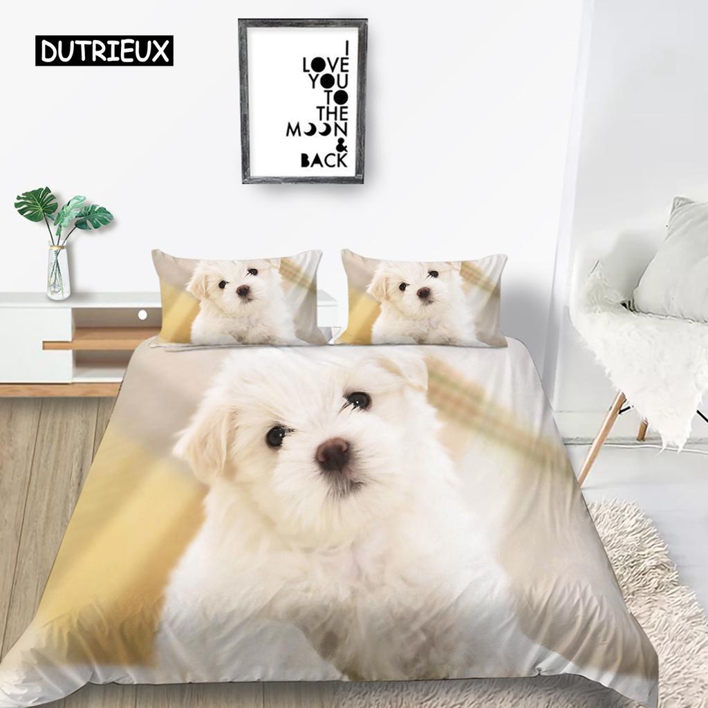 Djur Hund Sängkläder Set 3D Söt Hund Mode Påslakan Queen King Twin Härlig Husdjur Hund för Barn Vuxna Barn Rumsdekoration