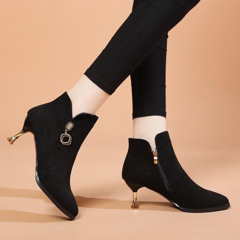 

Autumn and winter pointed thin boots new velvet short boots thin high heels thickened short tube thick sole women s Martin boots 41