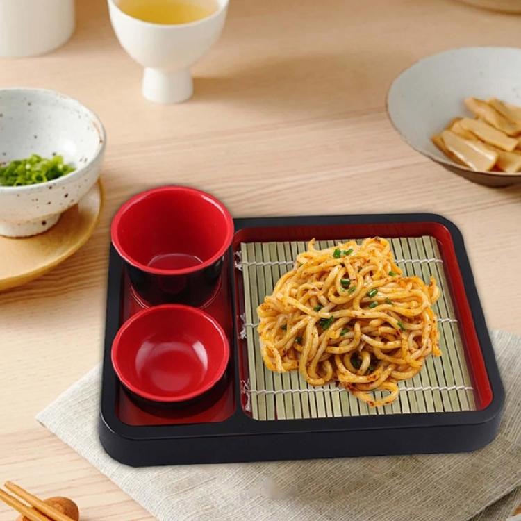 Multipurpose Soba Noodles Plate Sashimi Platter with Bamboos Mat Food Snacks Dishes Serving Platters Easy To Clean