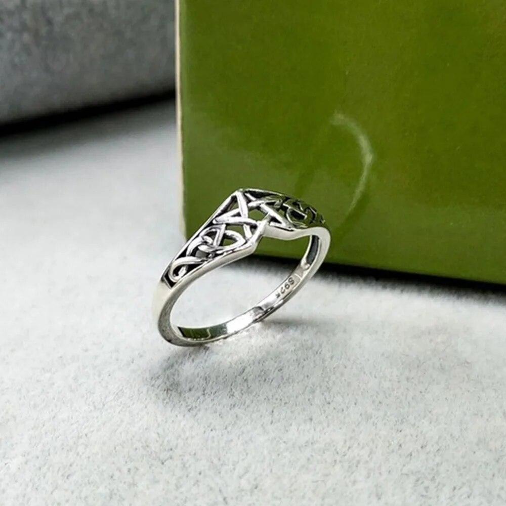 S925 Sterling Silver Pentagram Star Women Ring Celtic Filigree Design Simple Engagement Wedding Bands Party Jewelry