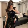 Abito Sexy Floreale Francese con Spalline Sottili Senza Maniche Elegante Stretta in Vita Estate 2026 Abito Bodycon Moda Vintage Abiti Neri