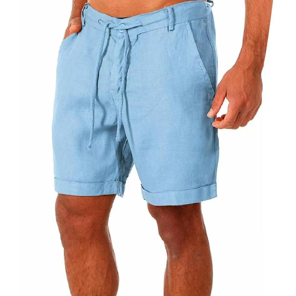 Summer Men's Cotton Linen Shorts Men Cotton Beach Short  Wild Leisure Loose Solid Cargo Shorts for Men Sweatshorts
