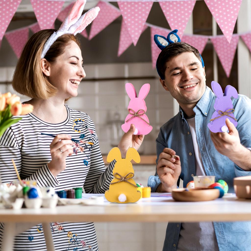 6 Pcs Easter Bunny Decor Easter Decorations Bunny Decor Spring Bunny Wood Tabletop With Hemp Rope Rustic Rabbits Wooden Tiered T