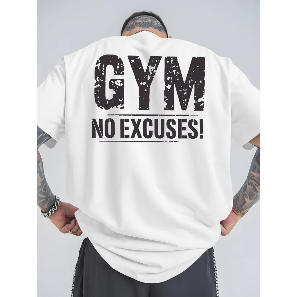 Unisex Tshirt Gym No Excuses Distressed Text Graphic Tee Crew Neck Short Sleeve Fitness Workout Casual Gym Streetwear Top
