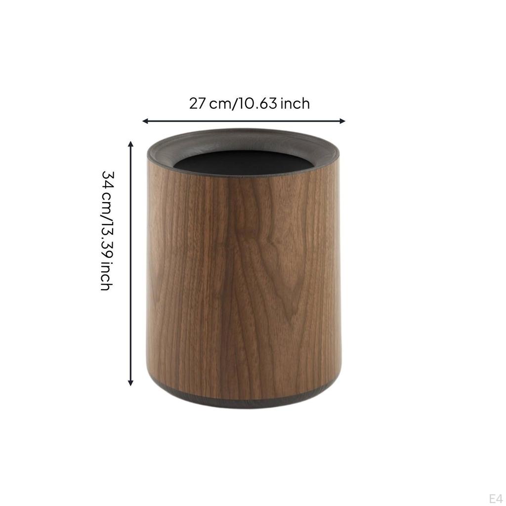 Round Trash Can with Wood Grain | Modern, Cylindrical Can, for Living Room M No Wheels