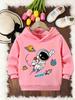 Space Travel Astronaut Cartoon Printed Hooded Sweatshirt for Kids, Soft Fabric, Cool Space Theme Design, Casual Hoodie For Boys Girls Cold Season