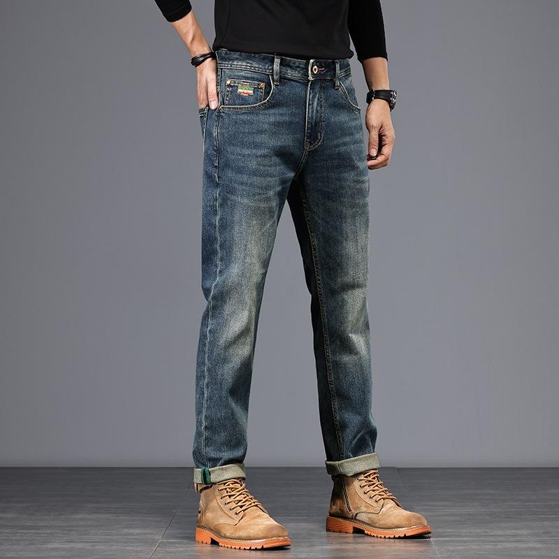 

Весна и Осень Новые Джинсы Мужские Толстые Мужские Джинсы Тяжелая Промышленность Каменная Стирка Американский Большой Бык Маленькие Прямые Брюки Мужские 38 синий