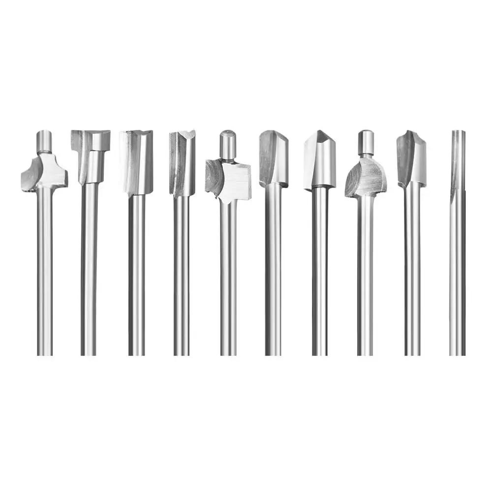 10Pcs Portable HSS Router Bits 1/8" 3mm Shank DIY Drill Bit Professional High Quality Carving Router Bits for Dremel