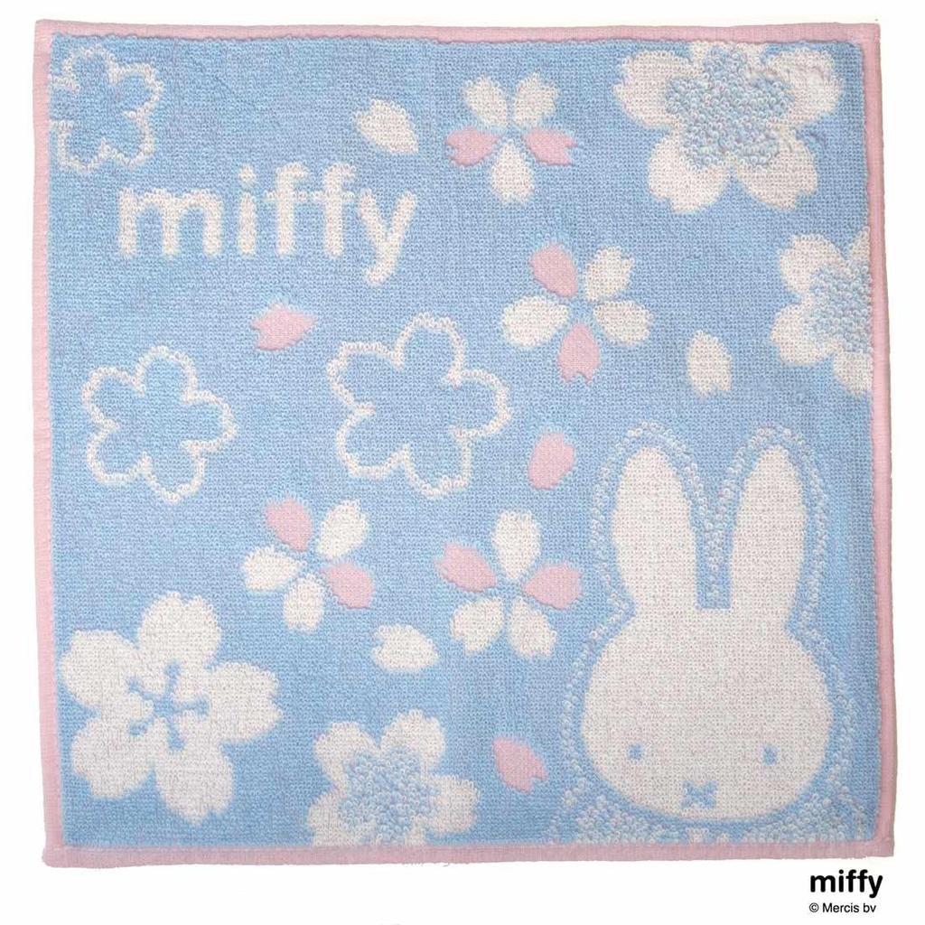 Miffy Towel Cherry Blossom and Miffy Hand Handkerchief, (Organza Packaging) (Blue), Women's, Towel, Approx. 25cm, 001031-0003-02