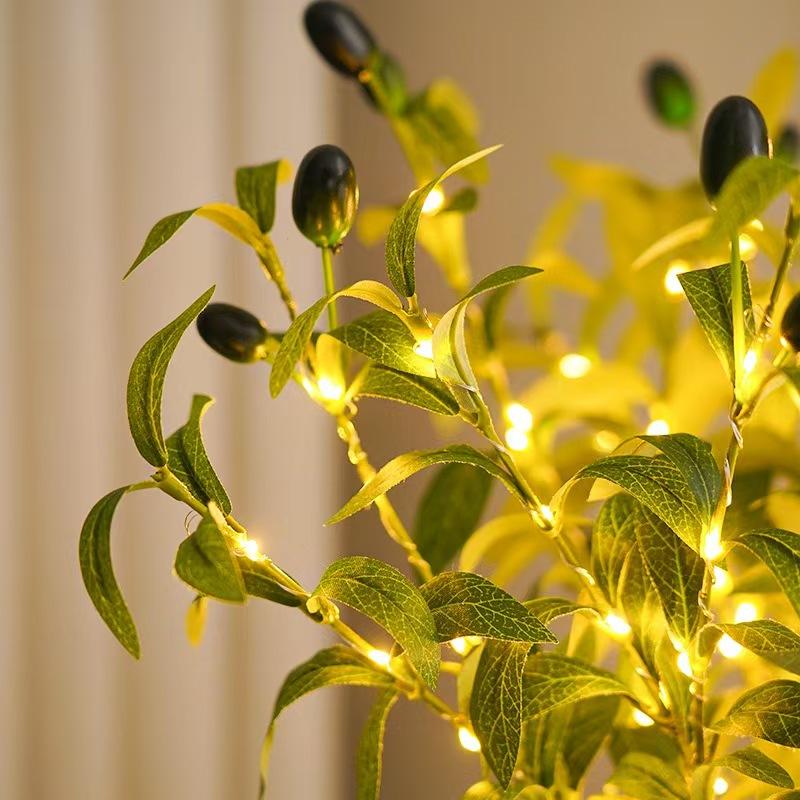 LED Olivenzweig Lichterkette - Dekorativer Blumiger Plastik Zweig für Zuhause, Weihnachten, Halloween, Kaffeehaus-Vase & Tischdekoration
