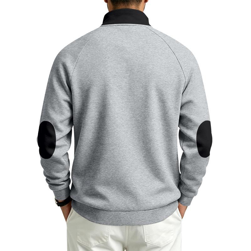 Men S Loose Stand Collar Zip Up Color Block Fleece Lined Casual Sweatshirt