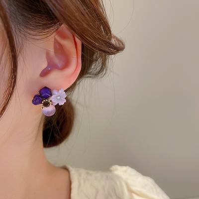 Boucles d'oreilles opale artificielle diamant violet fleur violette boucles d'oreilles féeriques boucles d'oreilles stud Mori