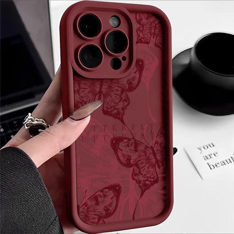 

Retro Red Butterfly Silicone Couple Phone Case For iPhone 17 Air 16 e 15 14 13 12 11 Pro Max Plus Mini SE 2020 2022 Back Cover iPhone 13 Pro Max