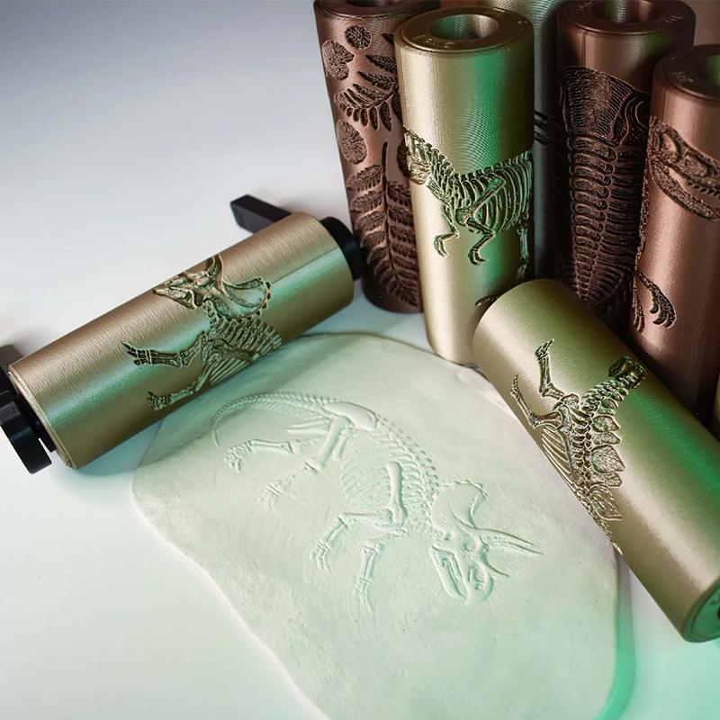 [Y]Big Size Texture Rollers Fossil Skeletons Design Retro Embossing Roller For Soft Clay, Ultra-Light Clay, Pottery DIY Crafts