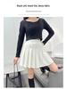 2025 High Waist Black Pleated Midi Skirt for Women - A-Line, College Style, Anti-Exposure, Slimming Fit