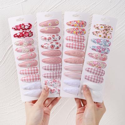 10 Stück Baby Haarspangen Frischer Druck Baumwolle Legierung Haarspangen Set Stoff Karomuster BB Haarspangen Kleinkind Haarklammer Kopfschmuck Haarschmuck