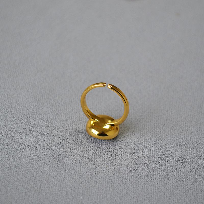 Vintage Brass Gold-Plated Adjustable Ring with Faceted Genuine Natural Stone