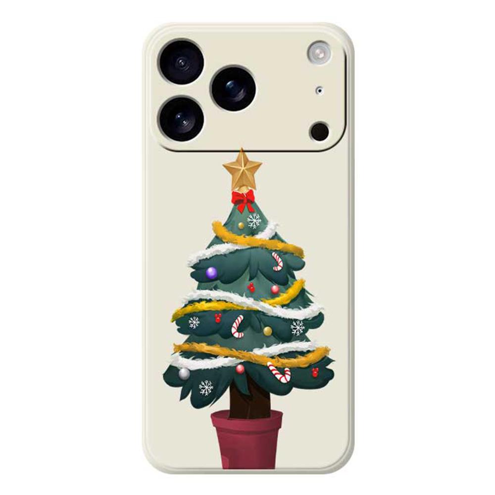 

For iPhone 17 Pro Case Christmas Tree Potted Plants Pattern Printing Straight Edge TPU Phone Back Cover Beige