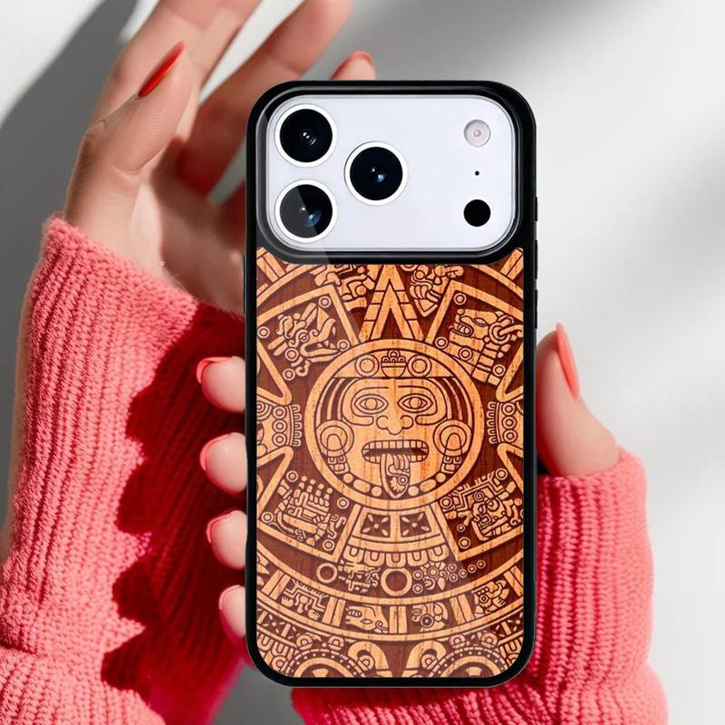 Mayan Calendar Wood Pattern Phone Case for iPhone 17 16 15 14 13 Pro Max Back Cover for 12 11 Pro Coque
