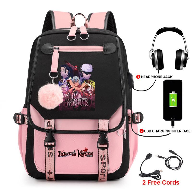 Anime Peripheral Spells Back to War Backpack Student School Bag Men's and Women's Fashion Backpack Travel Bag USB Computer Bag