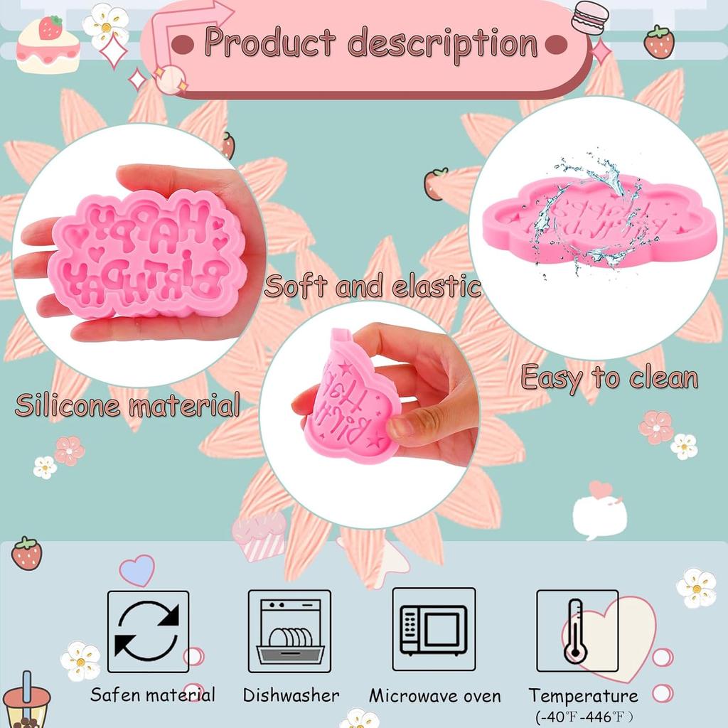 Happy Birthday Chocolate Silicone Molds 6 Pcs,Letter Cake Decoration Fondant Mold,for Baby Showers,Birthday