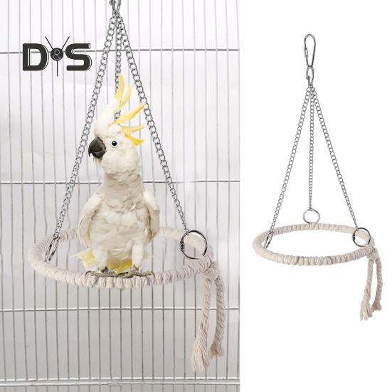 Parrot Bird Toy Cotton Rope Circle Toy Parrot Chew Bite Perch Bird Stand Climb Hanging Toy Swing Rope Ring Bird Cage Accessory