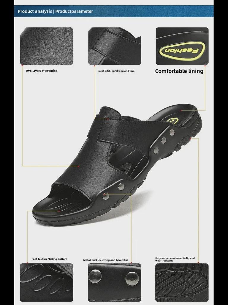 Men's Large Size Breathable Leather Sandals (Sizes 45-52) with Soft Soles, Wide Fit, and Flip Flop Style.