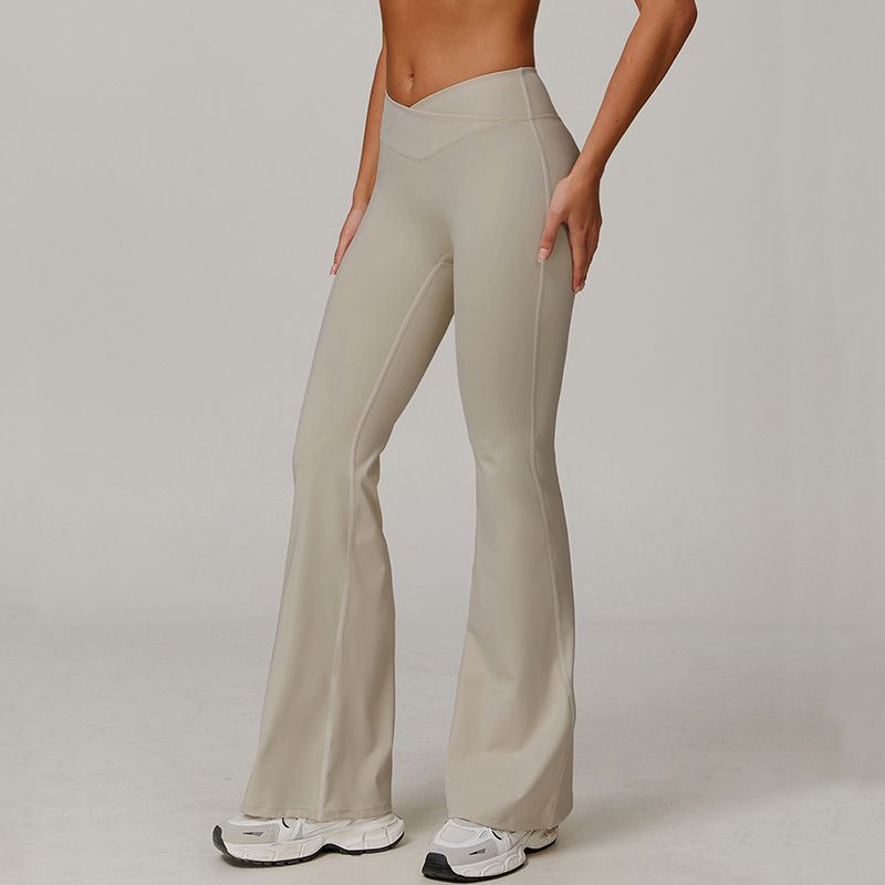 

and American-Style Yoga Pants Women High Waist Buttock Lifting Outer Wear Cross Wide Leg Pants Sports Fitness Pants All-Matching Trumpet pants Shallow khakis L