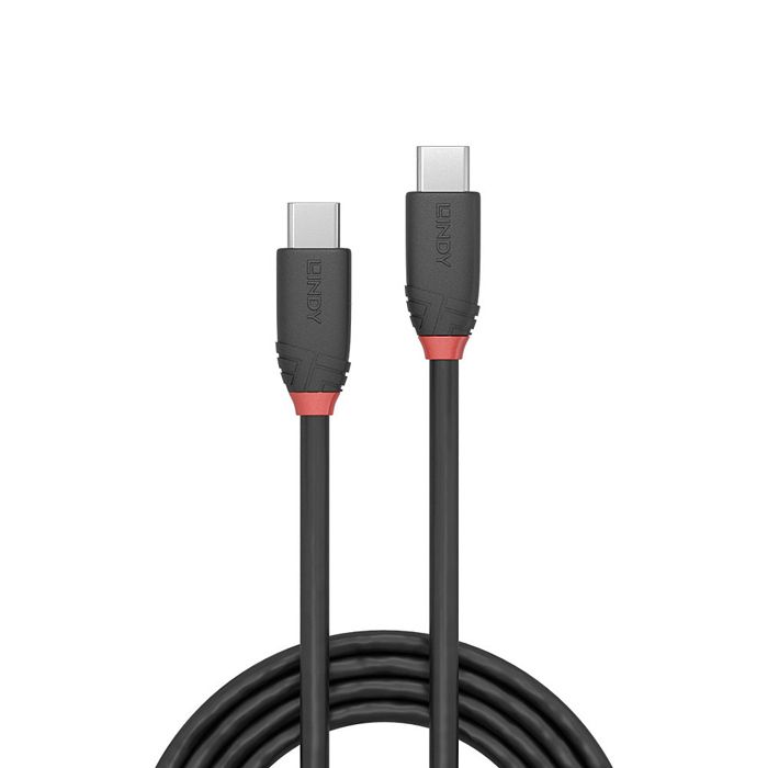 USB 3.1 type C 3A-kabel - LINDY - Black Line - 0,5m - Trippel skjermet - Gullbelagte kontakter