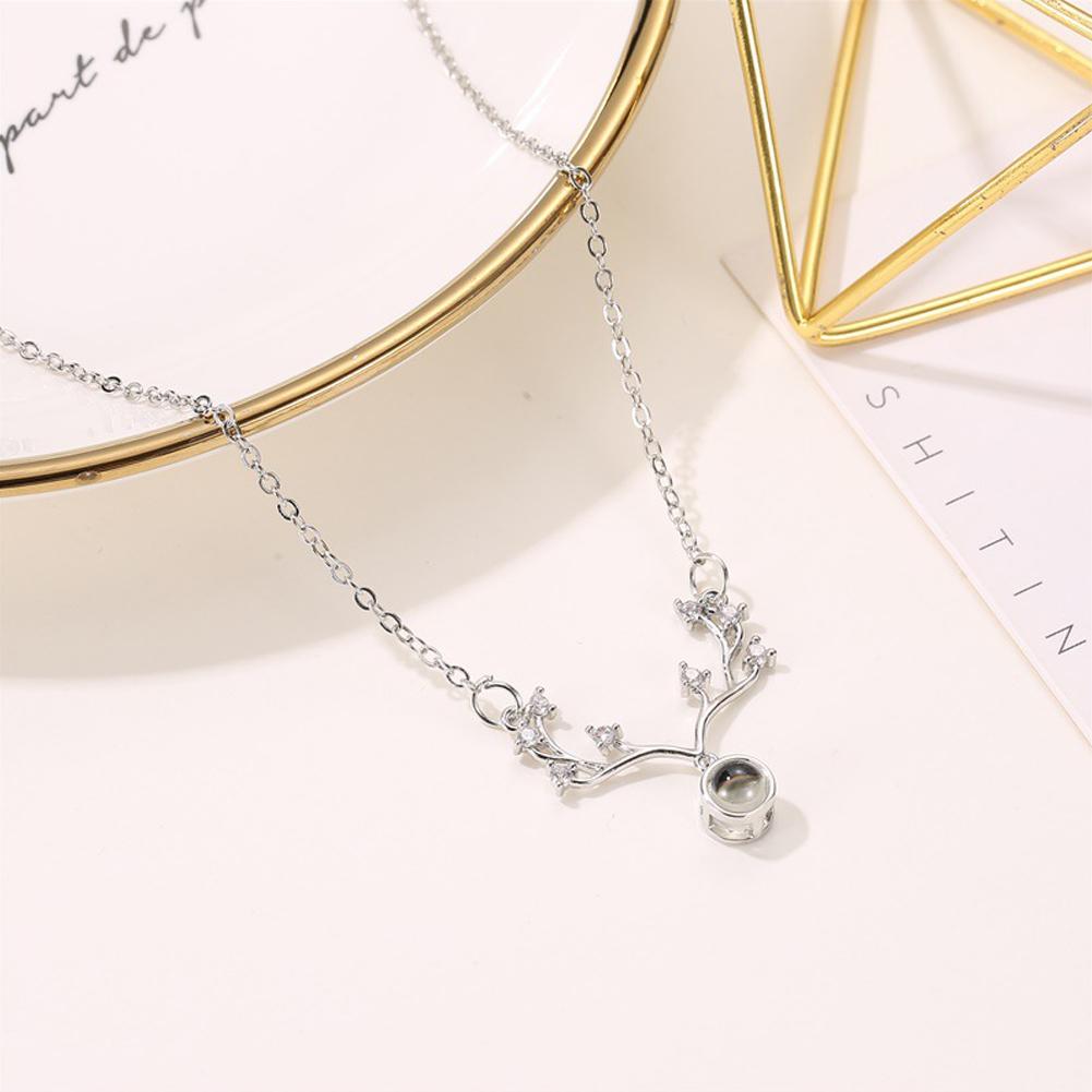 Antler Shaped Projection 100 Languages  Necklace Fashion Christmas Gifts