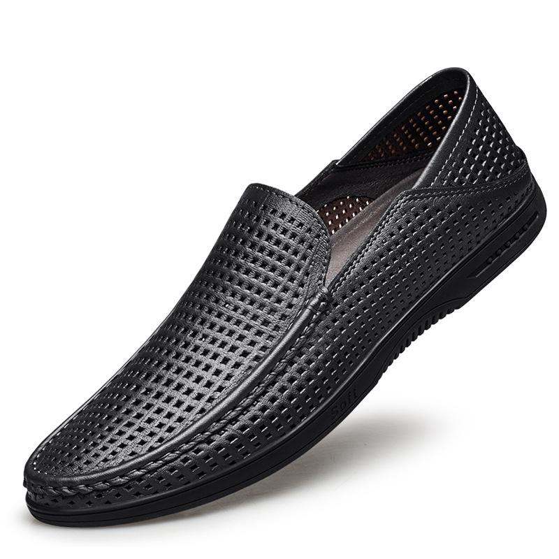 Men s Summer Breathable Leather Loafers - Trendy British Style, Slip-on Casual Driving Shoes 44