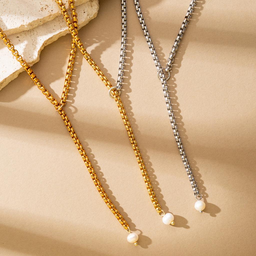Stainless Steel Jewelry CE Certified Freshwater Pearl Bone Chain Y-shaped Multi-color Splicing Couple Necklace