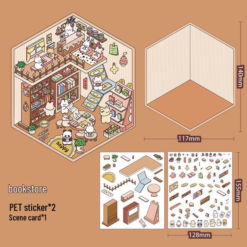 Korean Ancient Tea House Miniature Scenery Sticker - Cute DIY Cartoon