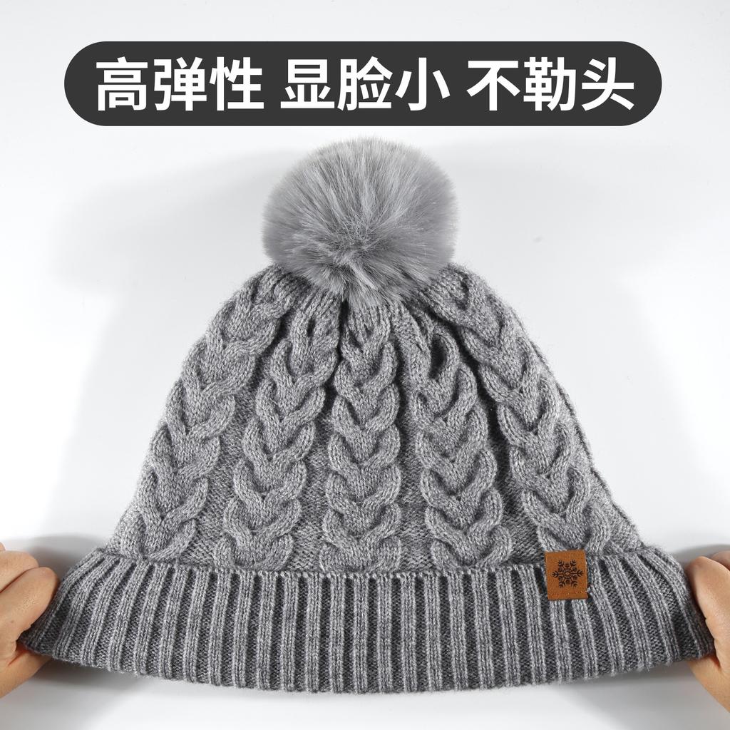 Winter Knitted Hat Scarf Gloves Three-piece Set Double-layer Piled Thickened Warm Wool Knitted Hat Wheat Ears