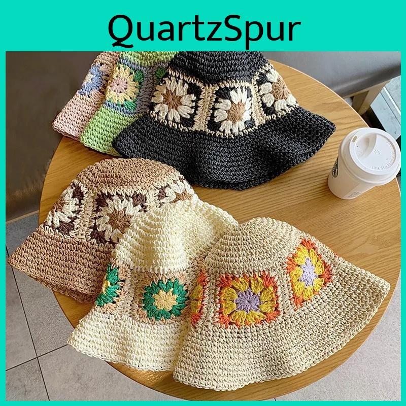 Women Flower Knitted Fisherman Hollow Hat Handmade Crochet Matching Basin Hat Spring Summer Sunscreen Sun Hats Female Panama
