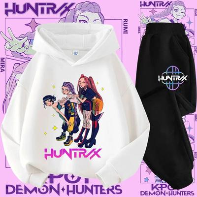 K-pop Anime Hunter Set Hooded Sweatshirt Ankle Pants for Boys and Girls, Spring and Autumn Trendy Children's Clothing