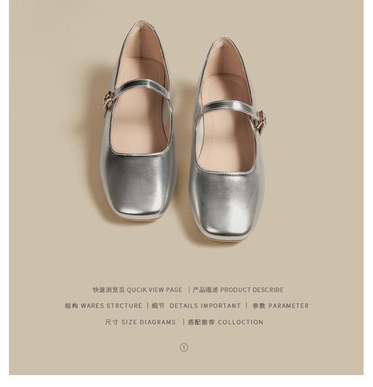 Silver Mary Jane Shoes 2025 Spring and Autumn New Light Mouth High Sense Low Thick Heel Small Leather Shoes French Flat Sole Shoes Women