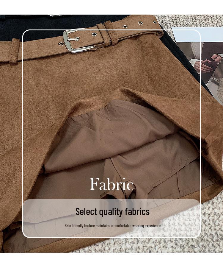 Women's Retro High-Waist Brown Suede A-line Mini Skirt - Spring/Autumn