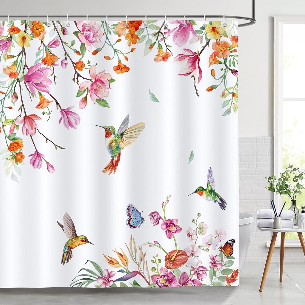 Green Leaves Birds Shower Curtain Spring Hanging Vine watercolour Leaf Bath Curtains Polyester Fabric Bathroom Decor with Hooks