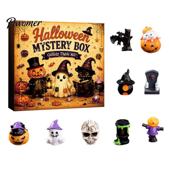 Halloween Countdown Calendar Advent with 9 Mini Resin Figures, Day Spooky Miniature Pumpkin Skeleton Figurines To Calendar, Surprise Collectible
