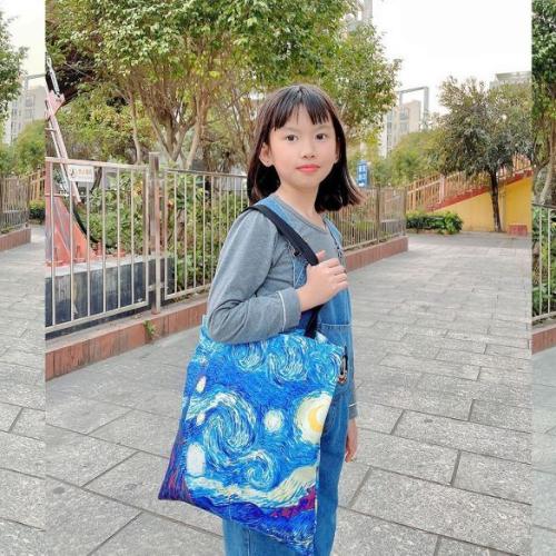 [Leinentasche] Van Gogh-Leinentasche, Ölgemälde, Sternennacht, Sonnenblumen, Aprikosenblüten, selbst Openair-Kaffeesitz-Handtasche