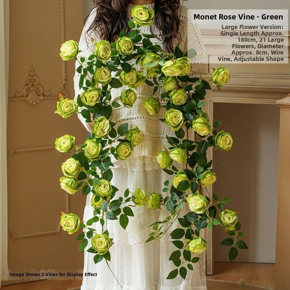 New Plastic Silk Artificial Rose Vine 8 Colors 1.7m 21 Heads Wall Decor Rattan Fake Plants Leaves Home Decoration